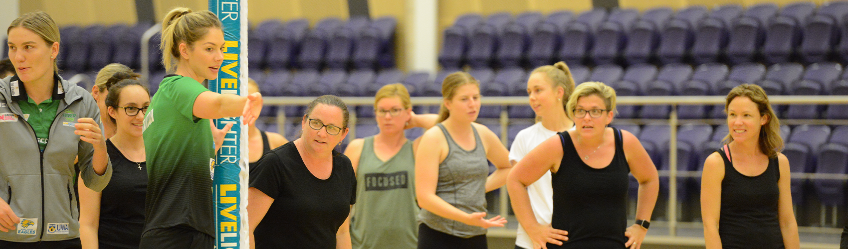 Kaylia and Courtney from West Coast Fever Instructing a Clinic